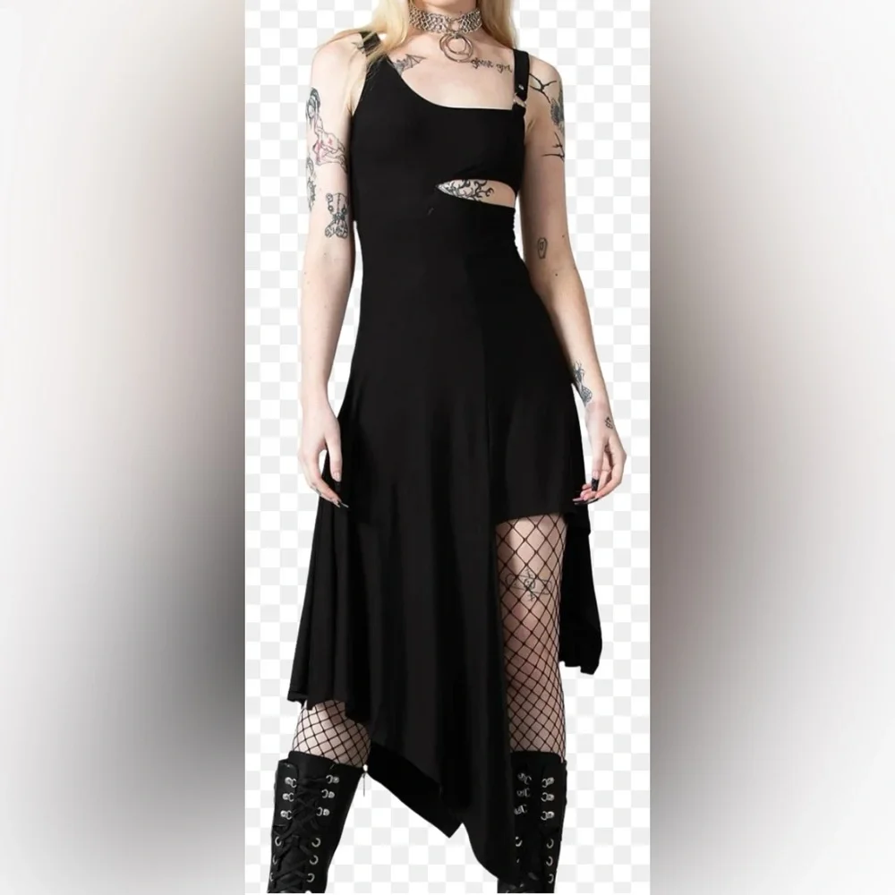 Killstar Black Asymmetrical One-Shoulder Cutout Dress - Picture 1 of 8